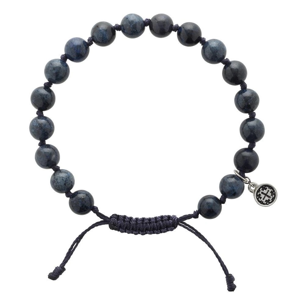 Mala and Mantra semi-precious Dumoerierite tranquility bracelet unisex/mens